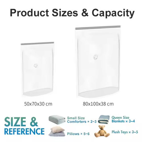 Cube Pump Free Design Vacuum Clothes Bags 80% Saving Space for Clothing Bedding Zipper Compression Seal Vacuum Storage Bags