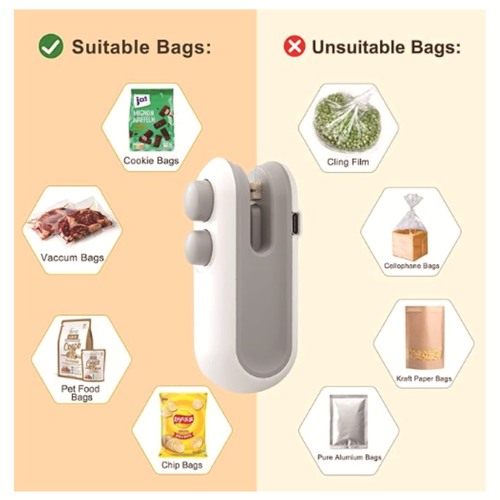 Mini Sealer Machine, 2-in-1 Heating and Vacuum Sealing with Cutter, Rechargeable Food Storage Bag Closer for Kitchen & Restaurant Use - Easy to Operate Clean USB Powered Suitable for Home Commercial Snack Packaging Small Household Mini Manual Plastic Wrap, Sous Vide Prep Accessory, Food Storage Sealing, Vacuum Sealer Machine, Heating Sealer Combo, Hand-Press Operation, Space-Saving Sealer, Durable Plastic Construction, Rechargeable Sealing System, Home Cooks