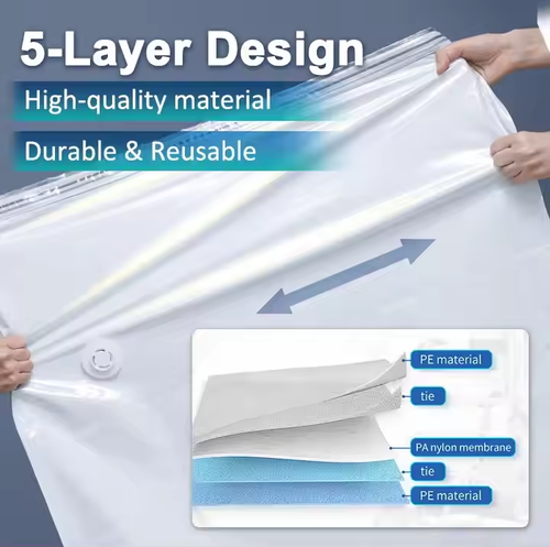 Cube Pump Free Design Vacuum Clothes Bags 80% Saving Space for Clothing Bedding Zipper Compression Seal Vacuum Storage Bags