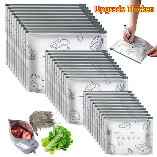 ✨Reusable Aluminum Foil Sealable Storage Bags, 2026 New Resealable Vacuum Zipper Pouches for Food, Stand Up Foil Sealable Bags with Label and Zip Lock for Vegetable Fruit Meat(30pcs )