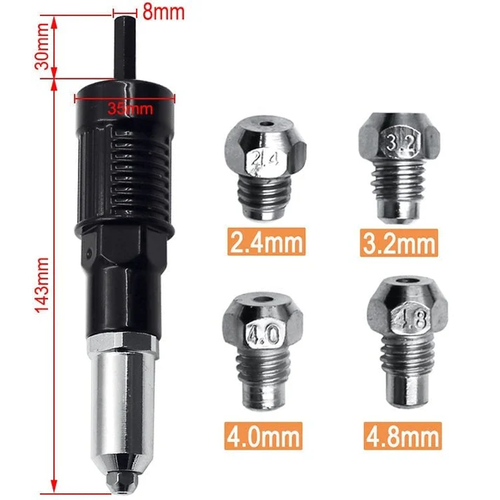 💥Hot Sale 50% OFF💥 Professional Rivet Gun Adapter Kit with 4Pcs Different Matching Nozzle Bolts