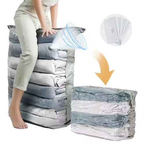 Cube Pump Free Design Vacuum Clothes Bags 80% Saving Space for Clothing Bedding Zipper Compression Seal Vacuum Storage Bags