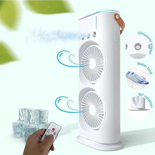 Stay Cool Anywhere: 3-in-1 Mist Spray Fan with Dual Cooling Power!