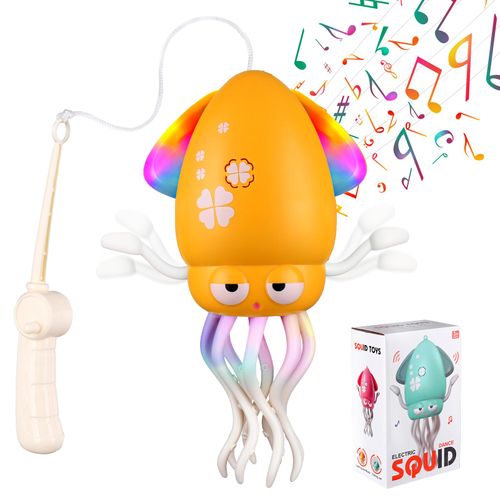 🔥Electric Dancing Octopus Toys with Auto-Avoidance - Crawling & Dancing Baby Toy with LED Lights, Music, Fishing Rod & USB Charging, Perfect Sensory Toy for Tummy Time & Toddler Play (Yellow)