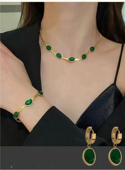 ⏳Limited Sale 50% OFF🔥Oval Green Crystal Pendant Necklace Set With Bracelet💎