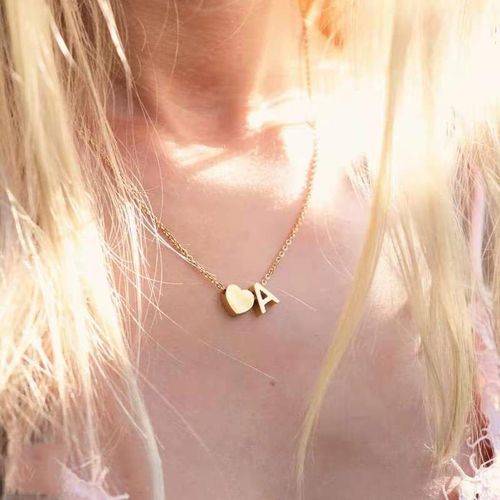In Stock, Big Sale! Gold Heart Initial Necklace - Dainty Letter Pendant Chain for Women, Custom Name Jewelry for Everyday Wear