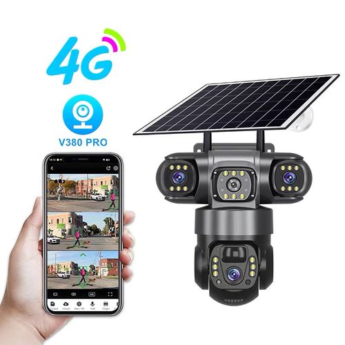Big Sale! In Stock. V380 Real Triple-Lens Triple-View 900W Panoramic 4G Home Surveillance Solar Camera