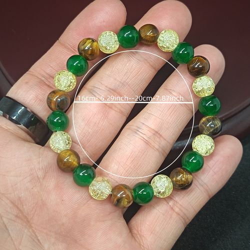 Natural Tiger Eye, Green Agate & Citrine Multi-Energy Bracelet | Attracts Wealth, Boosts Luck & Protects Safety