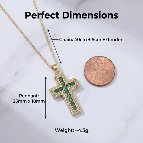 Christian Holy Cross, Titanium Set Green Moissanite, Guard Faith & Peace