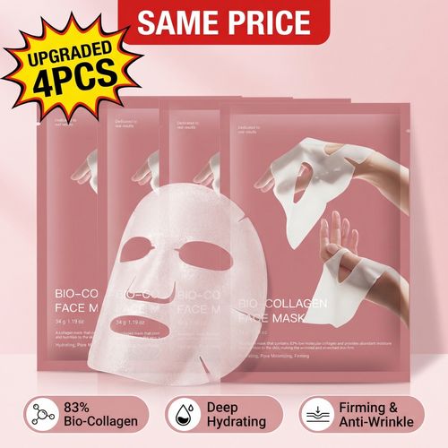 4-Pack | Korean Bio-Collagen Hydrogel Mask, Overnight Use, Lifting & Pore Minimizing, Moisturizing & Repairing Transparent Mask