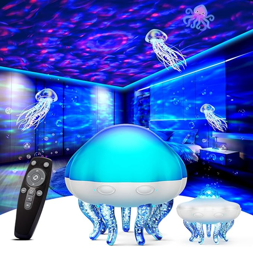 2 in1  Jellyfish  Projection Lamp,Galaxy Projector Night Light Projector with White Noises Machine, Bluetooths Speaker, Remote & Timer,  USB Powered,  Room Decor