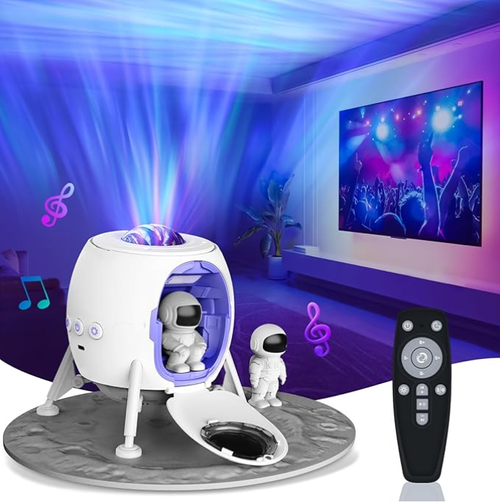 Northern Lights Effect Galaxy Projector - Dual Function- Projector and Night Light, USB Powered, Remote Control & Timer, Bluetooth Speaker - with White Noise, Space Lander and Astronaut Galaxy Night Light for Bedroom  Party  Room Decor