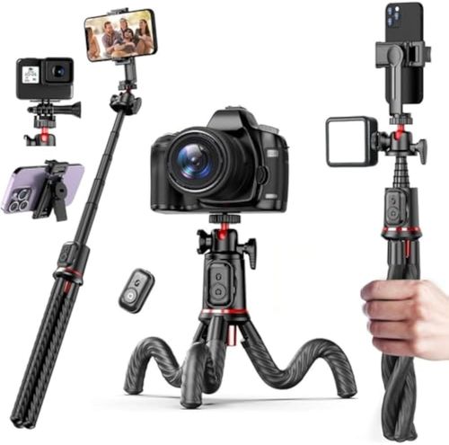 Flexible Phone Tripod Selfie Stick, Octopus Camera Tripod iPhone Holder Stand with Cold Shoe Mount, Travel Tripod Flexible Legs for iPhone Android Camera Stick Video Recording Vlog