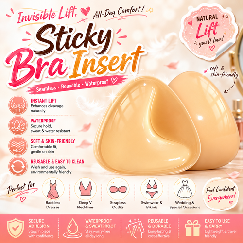 Adhesive Bra Pads, Push Up Sponge Breast Inserts, Double Sided Sticky Bra Pads, Thick Triangle Invisible Bra Inserts for Small Bust, COD Free Shipping, Pay on Delivery