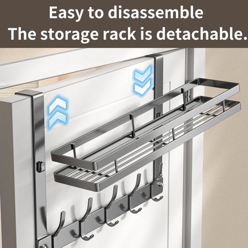 Buy 1 Get 2 Over-Door Coat Racks with Storage Shelf, No-Drill Door-Back Hanging Organizers with 4, 5, 6 or 8 Hooks for Coats, Hats, Bags and Towels, Grey or Black, COD Free Shipping and Pay on Delivery
