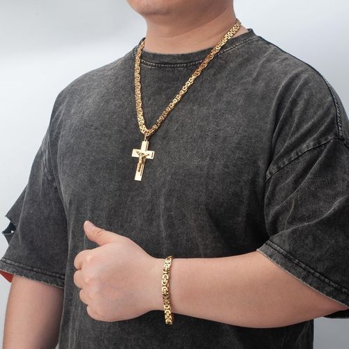 60cm Gold Layered Cross Necklace for Men and Women, Big Side Cross Pendant Necklace, Christian Religious Jewelry for Daily Wear, Church, Prayer and Gifts, COD Free Shipping and Pay on Delivery