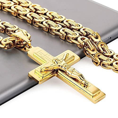 60cm Gold Layered Cross Necklace for Men and Women, Big Side Cross Pendant Necklace, Christian Religious Jewelry for Daily Wear, Church, Prayer and Gifts, COD Free Shipping and Pay on Delivery