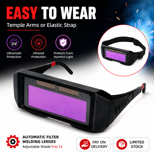 LCD Auto Darkening Welding Goggles with 2 Sensors, Solar Powered Wrap-Around Welder Safety Glasses for TIG, MIG, MMA and Plasma Cutting, Buy 1 Get 2 with Free Elastic Strap and 10 Protective Lens Covers, COD Free Shipping