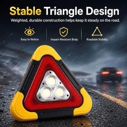 3-in-1 Solar Emergency Triangle Warning Light, Solar and USB Rechargeable LED Road Flare, Waterproof Reflective Safety Triangle for Car, Truck and RV Breakdown, Accident and Roadside Emergency, Buy 1 Get 2, COD Free Shipping