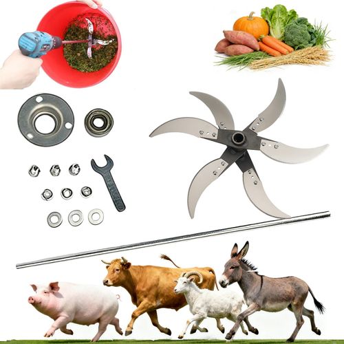 Value Pack Buy One Get Two Farm Grass Shredder Blade Kit, Heavy Duty Stainless Steel 4/6 Cutting Blades Spare Parts, Adjustable Diameter 6-Blade Plus Rod For Household Vegetable And Livestock Feed Chopping Equipment
