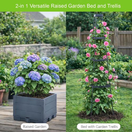 Self Watering Raised Garden Planter Bed Equipped With Trellis Tomato Cage, Ideal Planter Box For Climbing Plants, Vegetables, Vines And Flowers For Patio Balcony Outdoor Backyard Cultivation