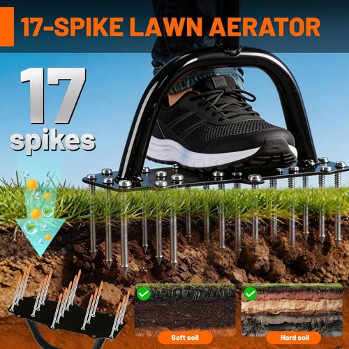 Heavy Duty Spring Loaded Manual Lawn Aerator, Steel Spike Soil Loosening Punch Tool, Replacement For Lawn Aeration Sandals, Improve Soil Breathability Boost Grass Root Growth For Yard Garden Turf Care