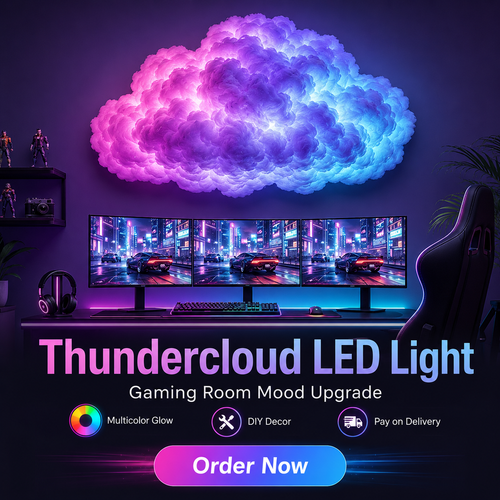 New DIY 3D Thundercloud LED Atmosphere Light Kit, Color Changing Cotton Lightning Cloud Night Light, Sound Activated Ambient Lighting Decoration for Gaming Room Garage Bar DJ Party Restaurant Interior Decor