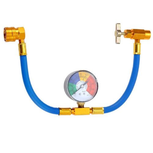 R134A Air Conditioning Refrigerant Charge Hose Kit Equipped with Pressure Gauge and 1/2 Inch Self-Sealing Valve Can, Professional Recharge Hose Set for Automobile AC Refrigerant Adding Work
