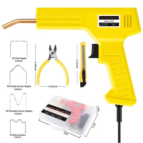 Upgraded Hot Stapler Plastic Welder Repair Kit with Four Kinds of Staples and Pure Copper Transformer, Fast Heating Plastic Welding Gun Set for Car Bumper and Various Plastic Crack Restoration