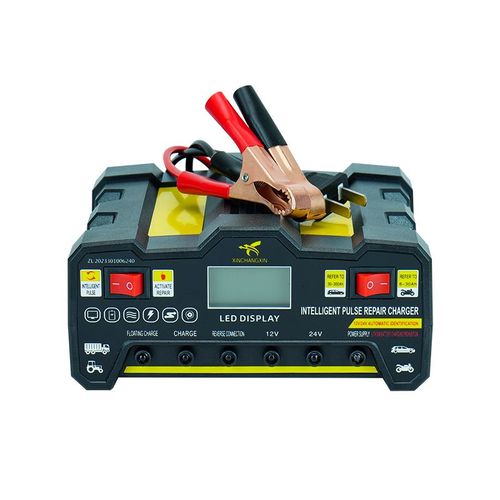 12V 24V Smart Pulse Repair Battery Charger, High Power Fast Automatic Charger for Car and Motorcycle Lead Acid Batteries with Desulfation Repair Function
