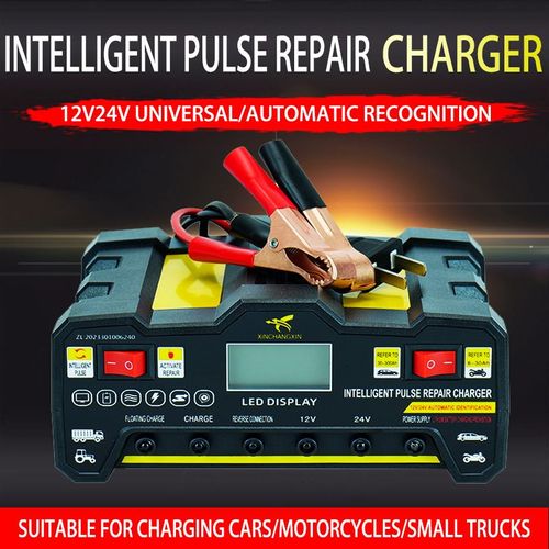 12V 24V Smart Pulse Repair Battery Charger, High Power Fast Automatic Charger for Car and Motorcycle Lead Acid Batteries with Desulfation Repair Function