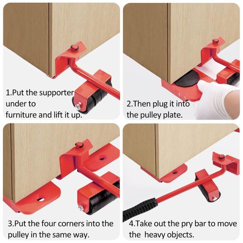 Red Heavy Duty Furniture Lifter and Mover Tool Set with Wheels, Convenient Slider Dolly Rollers for Easy Moving Sofa Bed Cabinet Washing Machine and Large Household Appliances