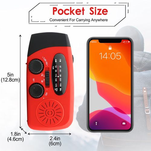 Multifunctional Emergency Hand Crank Weather Radio, Portable AM FM NOAA Radio with LED Flashlight 2000mAh Power Bank for Phone Charging, Solar and USB Dual Charging Design for Camping Emergency Preparedness