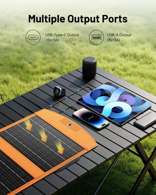 12 Watt Portable Foldable Solar Panel Charger with USB A and USB C Fast Charging Ports, IPX5 Waterproof Solar Charger Compatible with iPhone iPad Samsung Power Banks for Camping Hiking Outdoor Activities