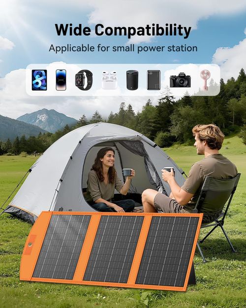 12 Watt Portable Foldable Solar Panel Charger with USB A and USB C Fast Charging Ports, IPX5 Waterproof Solar Charger Compatible with iPhone iPad Samsung Power Banks for Camping Hiking Outdoor Activities