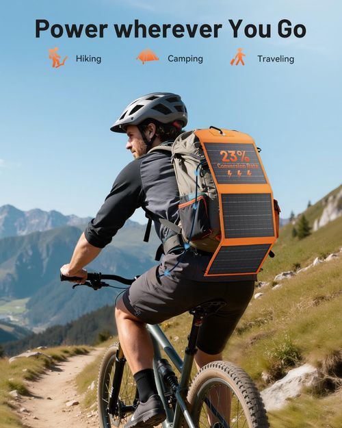 12 Watt Portable Foldable Solar Panel Charger with USB A and USB C Fast Charging Ports, IPX5 Waterproof Solar Charger Compatible with iPhone iPad Samsung Power Banks for Camping Hiking Outdoor Activities