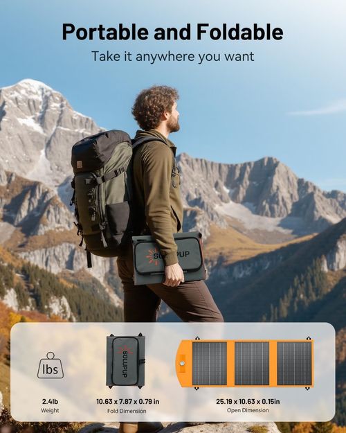 12 Watt Portable Foldable Solar Panel Charger with USB A and USB C Fast Charging Ports, IPX5 Waterproof Solar Charger Compatible with iPhone iPad Samsung Power Banks for Camping Hiking Outdoor Activities