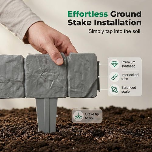 30 Pieces Gray Imitation Stone Plastic Garden Edging Border, Faux Stone Decorative Landscape Retaining Fence for Outdoor Yard Landscaping Decoration