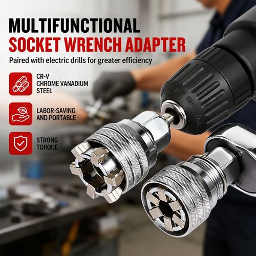 Multi-Function Adjustable Universal Socket Wrench, All-in-One Universal Repair Tool Compatible with Ratchet, Torque Wrench and Electric Power Drill for General Maintenance
