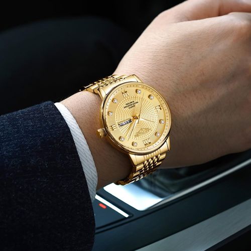 Men Classic Business Dress Watch, Stainless Steel Band Analog Quartz Wristwatch with Roman Numeral Dial, Day Date Window, Luminous Display, 30 Meter Water Resistant