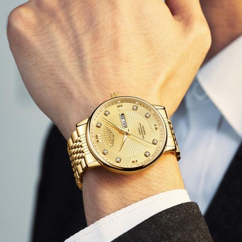 Men Classic Business Dress Watch, Stainless Steel Band Analog Quartz Wristwatch with Roman Numeral Dial, Day Date Window, Luminous Display, 30 Meter Water Resistant