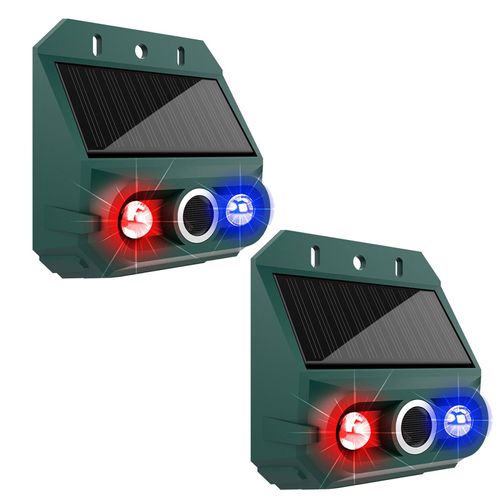 2 Pack Solar Powered Motion Sensor Alarm with 129dB Siren & Strobe Light, IP55 Waterproof 4 Modes Outdoor Security Device for Yard, Farm, Garden and Home Protection