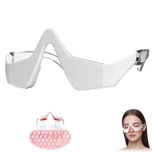 Red light therapy eye massager glasses designed for soothing tired eyes, effectively improve dark circles, under-eye puffiness, eye bags and fine lines around eye area, portable eye care beauty device for daily use, free shipping and cash on delivery.