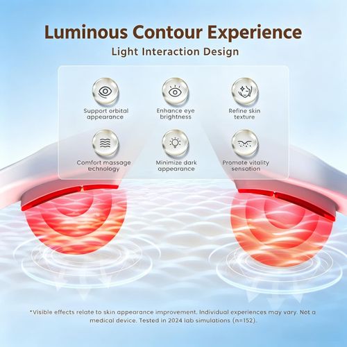 Red light therapy eye massager glasses designed for soothing tired eyes, effectively improve dark circles, under-eye puffiness, eye bags and fine lines around eye area, portable eye care beauty device for daily use, free shipping and cash on delivery.