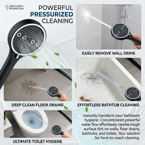 Black chrome-plated handheld shower head with 6 adjustable spray settings: rain, pulse, boost, mist, mix and self-clean mode. Matched with 2-meter explosion-proof PVC shower hose and no-drill installation bracket, easy to assemble for bathroom renovation, free shipping and cash on delivery.