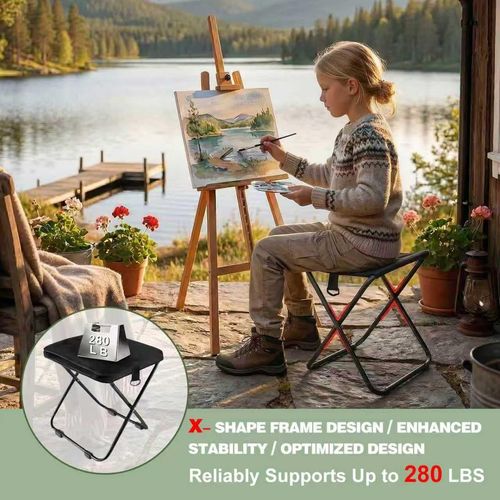 Lightweight collapsible folding stool with two side storage pockets, ultra compact pocket size, perfect portable seating gear for fishing, hiking and outdoor trips, free shipping and cash on delivery.