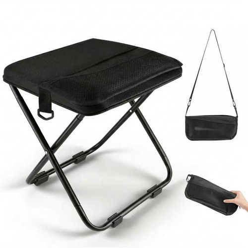 Lightweight collapsible folding stool with two side storage pockets, ultra compact pocket size, perfect portable seating gear for fishing, hiking and outdoor trips, free shipping and cash on delivery.