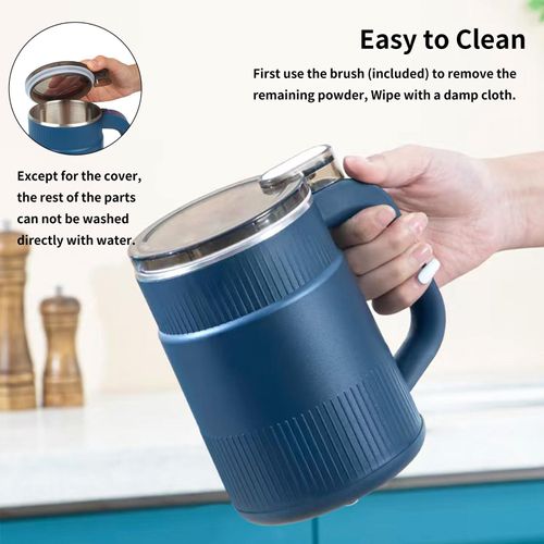 Blue electric grinder with simple one-button control. It can efficiently grind coffee beans, spices, dry herbs and nuts, compact and practical for home use, free shipping and cash on delivery.