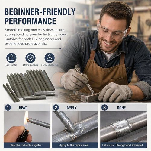 Low melting point welding rods work without flux. Universal for aluminum, stainless steel, iron and copper, easy to use for various soldering jobs, free shipping and cash on delivery.