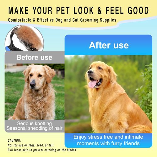 Double-sided pet grooming rake works for dogs and cats. It safely removes loose undercoat and tangled mats, effectively controls shedding without hurting pets, ideal for long-haired breeds, free shipping and cash on delivery.